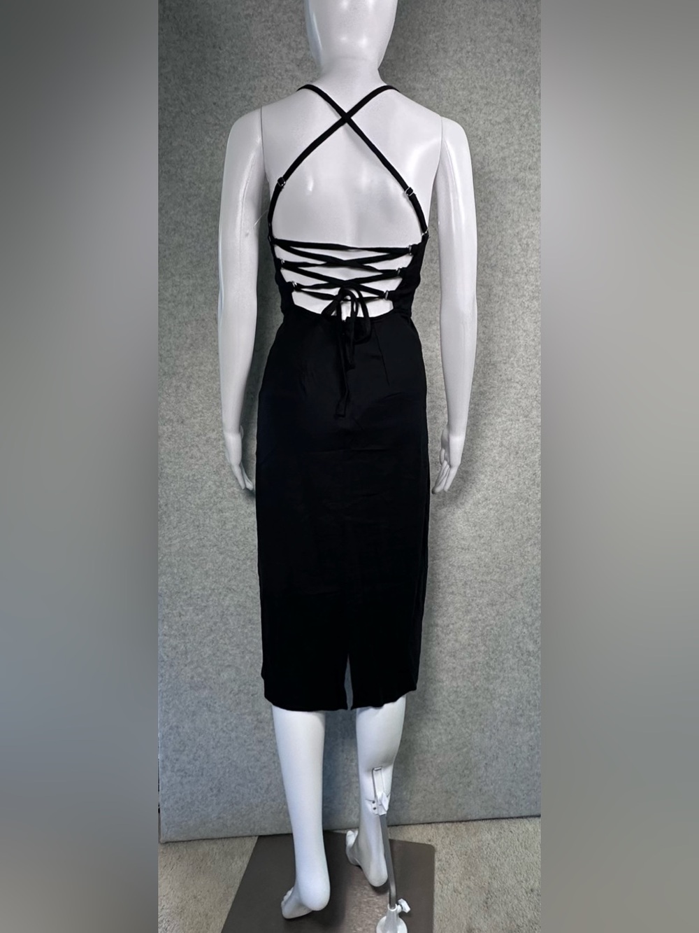 wild fable Women’s skater Black Lace-Up Back Midi Linen Modern Dress 2 edgy nwot